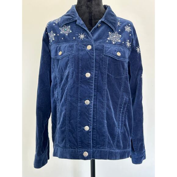 Quacker Factory Velvet Feel Snowman Bead/Embroidered Jacket, Sz Small - Picture 1 of 13